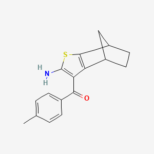 molecular formula C17H17NOS B1458299 5-(4-Methylbenzoyl)-3-thiatricyclo[5.2.1.0^{2,6}]deca-2(6),4-dien-4-amine CAS No. 1803586-19-7