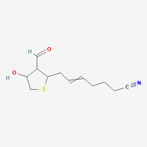 molecular formula C12H17NO2S B14583040 7-(3-Formyl-4-hydroxythiolan-2-YL)hept-5-enenitrile CAS No. 61546-48-3