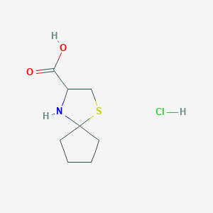 molecular formula C8H14ClNO2S B1458313 1-Thia-4-azaspiro[4.4]nonane-3-carboxylic acid hydrochloride CAS No. 90087-86-8