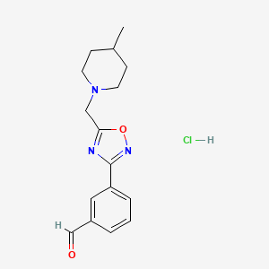 molecular formula C16H20ClN3O2 B1458338 3-(5-((4-Methylpiperidin-1-yl)methyl)-1,2,4-oxadiazol-3-yl)benzaldehyde hydrochloride CAS No. 1993194-50-5