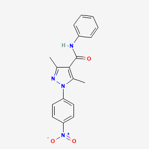 molecular formula C18H16N4O3 B14583390 1H-Pyrazole-4-carboxamide, 3,5-dimethyl-1-(4-nitrophenyl)-N-phenyl- CAS No. 61261-91-4