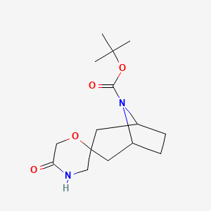 molecular formula C15H24N2O4 B1458354 Tert-butyl 5'-oxo-8-azaspiro[bicyclo[3.2.1]octane-3,2'-morpholine]-8-carboxylate CAS No. 1934379-72-2