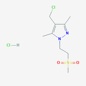 molecular formula C9H16Cl2N2O2S B1458422 4-(氯甲基)-1-(2-甲磺酰乙基)-3,5-二甲基-1H-吡唑盐酸盐 CAS No. 1803583-05-2