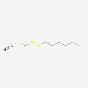 molecular formula C8H15NS3 B14584289 (Hexyldisulfanyl)methyl thiocyanate CAS No. 61079-33-2