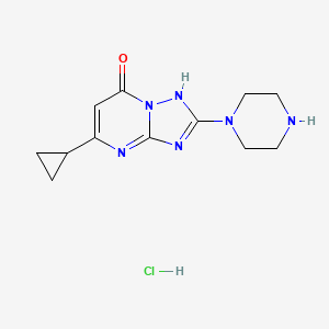 molecular formula C12H17ClN6O B1458498 5-cyclopropyl-2-piperazin-1-yl[1,2,4]triazolo[1,5-a]pyrimidin-7(4H)-one hydrochloride CAS No. 1638612-63-1