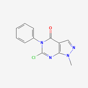 molecular formula C12H9ClN4O B1458525 6-氯-1-甲基-5-苯基-1H,4H,5H-吡唑并[3,4-d]嘧啶-4-酮 CAS No. 1803589-53-8