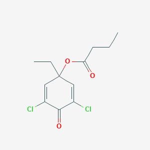 molecular formula C12H14Cl2O3 B14585672 3,5-Dichloro-1-ethyl-4-oxocyclohexa-2,5-dien-1-yl butanoate CAS No. 61306-07-8