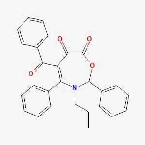 molecular formula C27H23NO4 B14585900 5-Benzoyl-2,4-diphenyl-3-propyl-2,3-dihydro-1,3-oxazepine-6,7-dione CAS No. 61350-42-3