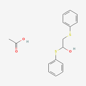 molecular formula C16H18O3S2 B14588604 Acetic acid--1,2-bis(phenylsulfanyl)ethan-1-ol (1/1) CAS No. 61174-04-7