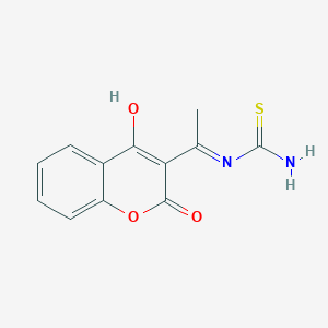 molecular formula C12H10N2O3S B14588936 (E)-1-(4-hydroxy-2-oxochromen-3-yl)ethylidenethiourea 