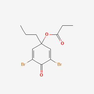 molecular formula C12H14Br2O3 B14590138 3,5-Dibromo-4-oxo-1-propylcyclohexa-2,5-dien-1-yl propanoate CAS No. 61306-10-3