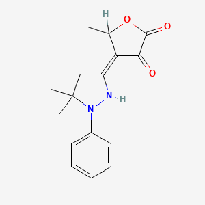 molecular formula C16H18N2O3 B14590383 (4Z)-4-(5,5-dimethyl-1-phenylpyrazolidin-3-ylidene)-5-methyloxolane-2,3-dione CAS No. 61566-84-5