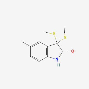 molecular formula C11H13NOS2 B14590614 5-Methyl-3,3-bis(methylsulfanyl)-1,3-dihydro-2H-indol-2-one CAS No. 61394-95-4