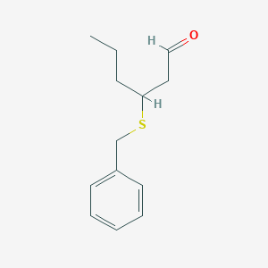 molecular formula C13H18OS B14591011 Hexanal, 3-[(phenylmethyl)thio]- CAS No. 61452-43-5