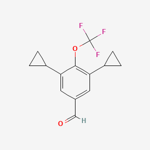 molecular formula C14H13F3O2 B1459111 3,5-Dicyclopropyl-4-(trifluoromethoxy)benzaldehyde CAS No. 1350760-75-6