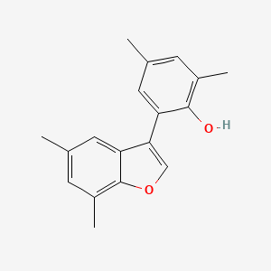 molecular formula C18H18O2 B14591677 2-(5,7-Dimethyl-1-benzofuran-3-yl)-4,6-dimethylphenol CAS No. 61551-54-0