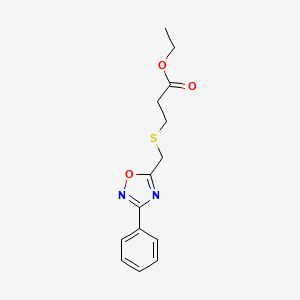 molecular formula C14H16N2O3S B14591778 Ethyl 3-(((3-phenyl-1,2,4-oxadiazol-5-yl)methyl)thio)propanoate CAS No. 61560-09-6