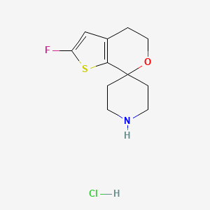 molecular formula C11H15ClFNOS B1459232 2'-氟代-4',5'-二氢螺[哌啶-4,7'-噻吩并[2,3-c]吡喃]盐酸盐 CAS No. 1448030-48-5