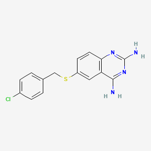 molecular formula C15H13ClN4S B14594132 2,4-Quinazolinediamine, 6-[[(4-chlorophenyl)methyl]thio]- CAS No. 61362-14-9