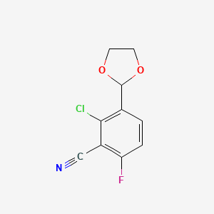 molecular formula C10H7ClFNO2 B1459421 2-氯-3-(1,3-二氧戊环-2-基)-6-氟苯甲腈 CAS No. 1795362-29-6