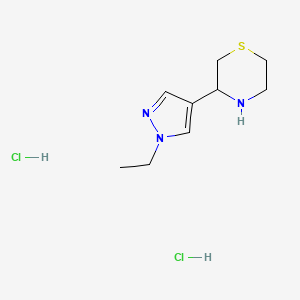 molecular formula C9H17Cl2N3S B1459423 3-(1-ethyl-1H-pyrazol-4-yl)thiomorpholine dihydrochloride CAS No. 1798709-10-0