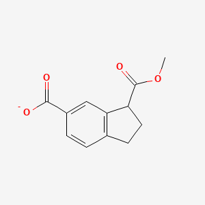 molecular formula C12H11O4- B14594733 3-(Methoxycarbonyl)-2,3-dihydro-1H-indene-5-carboxylate CAS No. 61346-44-9