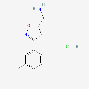 molecular formula C12H17ClN2O B1459475 [3-(3,4-Dimethylphenyl)-4,5-dihydro-1,2-oxazol-5-yl]methanamine hydrochloride CAS No. 1803561-34-3