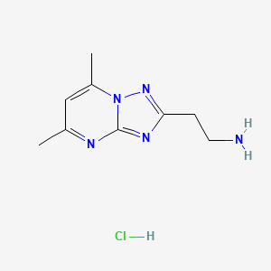 molecular formula C9H14ClN5 B1459493 [2-(5,7-Dimethyl[1,2,4]triazolo[1,5-a]pyrimidin-2-yl)ethyl]amine hydrochloride CAS No. 1986791-73-4