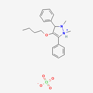 molecular formula C21H27ClN2O5 B14596770 4-Butoxy-1,2-dimethyl-3,5-diphenyl-2,3-dihydro-1H-pyrazol-1-ium perchlorate CAS No. 60614-39-3