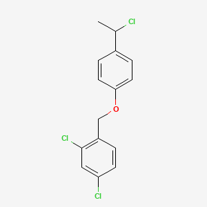 molecular formula C15H13Cl3O B14597393 2,4-Dichloro-1-{[4-(1-chloroethyl)phenoxy]methyl}benzene CAS No. 61292-29-3