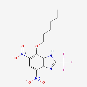 molecular formula C14H15F3N4O5 B14598135 7-(Hexyloxy)-4,6-dinitro-2-(trifluoromethyl)-1H-benzimidazole CAS No. 60167-71-7