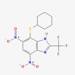 molecular formula C14H13F3N4O4S B14599266 7-(Cyclohexylsulfanyl)-4,6-dinitro-2-(trifluoromethyl)-1H-benzimidazole CAS No. 60167-88-6