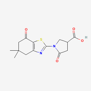 molecular formula C14H16N2O4S B1459929 1-(5,5-Dimethyl-7-oxo-4,5,6,7-tetrahydro-1,3-benzothiazol-2-yl)-5-oxopyrrolidine-3-carboxylic acid CAS No. 2173100-93-9
