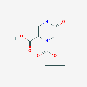 molecular formula C11H18N2O5 B1459935 1-[(叔丁氧羰基)羰基]-4-甲基-5-氧代哌嗪-2-羧酸 CAS No. 1822579-90-7