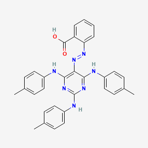 molecular formula C32H29N7O2 B14599657 2-{(E)-[2,4,6-Tris(4-methylanilino)pyrimidin-5-yl]diazenyl}benzoic acid CAS No. 61038-79-7