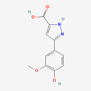 molecular formula C11H10N2O4 B1459968 5-(4-羟基-3-甲氧基苯基)-1H-吡唑-3-甲酸 CAS No. 1229025-28-8