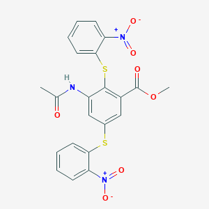 molecular formula C22H17N3O7S2 B14599854 Methyl 3-acetamido-2,5-bis[(2-nitrophenyl)sulfanyl]benzoate CAS No. 60912-56-3