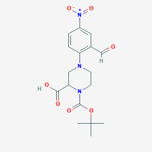 molecular formula C17H21N3O7 B1460021 4-(2-Formyl-4-nitrophenyl)-1-[(2-methylpropan-2-yl)oxycarbonyl]piperazine-2-carboxylic acid CAS No. 1786801-79-3