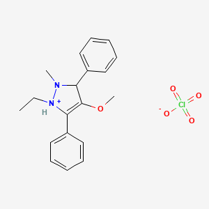 molecular formula C19H23ClN2O5 B14600399 1-Ethyl-4-methoxy-2-methyl-3,5-diphenyl-2,3-dihydro-1H-pyrazol-1-ium perchlorate CAS No. 60613-85-6