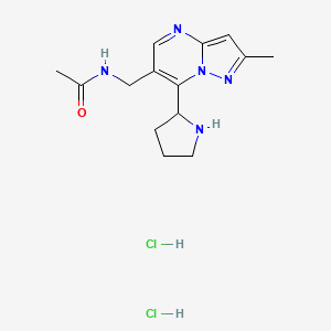 molecular formula C14H21Cl2N5O B1460161 N-[(2-Methyl-7-pyrrolidin-2-ylpyrazolo[1,5-a]pyrimidin-6-yl)methyl]acetamide dihydrochloride CAS No. 2108705-38-8