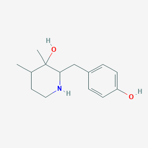 molecular formula C14H21NO2 B14601670 2-[(4-Hydroxyphenyl)methyl]-3,4-dimethylpiperidin-3-ol CAS No. 61068-91-5