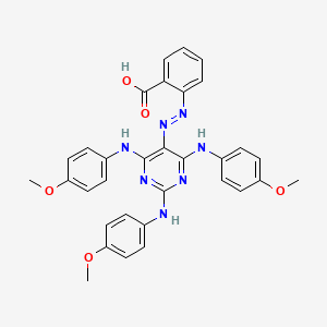 molecular formula C32H29N7O5 B14602208 2-{(E)-[2,4,6-Tris(4-methoxyanilino)pyrimidin-5-yl]diazenyl}benzoic acid CAS No. 61038-80-0