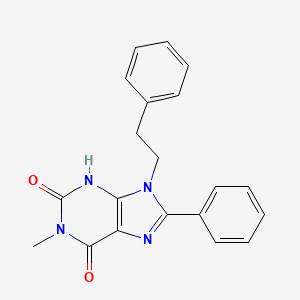 molecular formula C20H18N4O2 B14602353 1-methyl-8-phenyl-9-(2-phenylethyl)-3,9-dihydro-1H-purine-2,6-dione CAS No. 61080-56-6