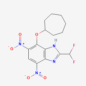 molecular formula C15H16F2N4O5 B14603628 7-(Cycloheptyloxy)-2-(difluoromethyl)-4,6-dinitro-1H-benzimidazole CAS No. 60285-67-8