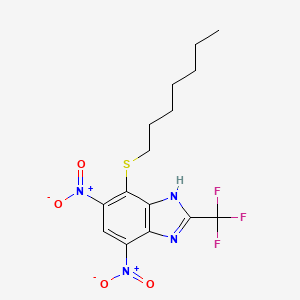 molecular formula C15H17F3N4O4S B14604366 7-(Heptylsulfanyl)-4,6-dinitro-2-(trifluoromethyl)-1H-benzimidazole CAS No. 60167-87-5