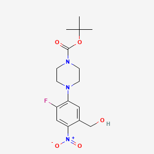molecular formula C16H22FN3O5 B1460485 tert-Butyl 4-(2-fluoro-5-(hydroxymethyl)-4-nitrophenyl)piperazine-1-carboxylate CAS No. 2102859-45-8