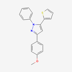 molecular formula C20H16N2OS B14605072 1H-Pyrazole, 3-(4-methoxyphenyl)-1-phenyl-5-(2-thienyl)- CAS No. 58950-01-9