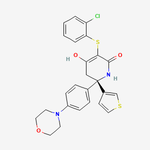(2S)-5-(2-Chlorophenyl)sulfanyl-4-hydroxy-2-(4-morpholin-4-ylphenyl)-2-thiophen-3-yl-1,3-dihydropyridin-6-one