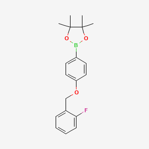 molecular formula C19H22BFO3 B1460618 1,3,2-Dioxaborolane, 2-[4-[(2-fluorophenyl)methoxy]phenyl]-4,4,5,5-tetramethyl- CAS No. 2246642-41-9