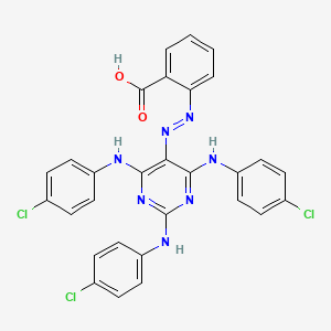 molecular formula C29H20Cl3N7O2 B14606552 2-{(E)-[2,4,6-Tris(4-chloroanilino)pyrimidin-5-yl]diazenyl}benzoic acid CAS No. 61038-81-1